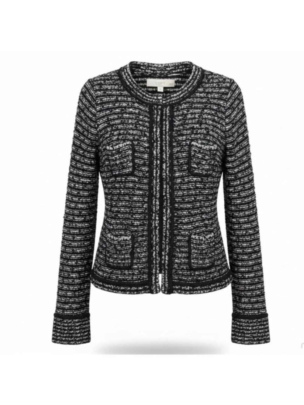 Ann Taylor LOFT Womens Black & White Tweed Cardigan Jacket Size SP